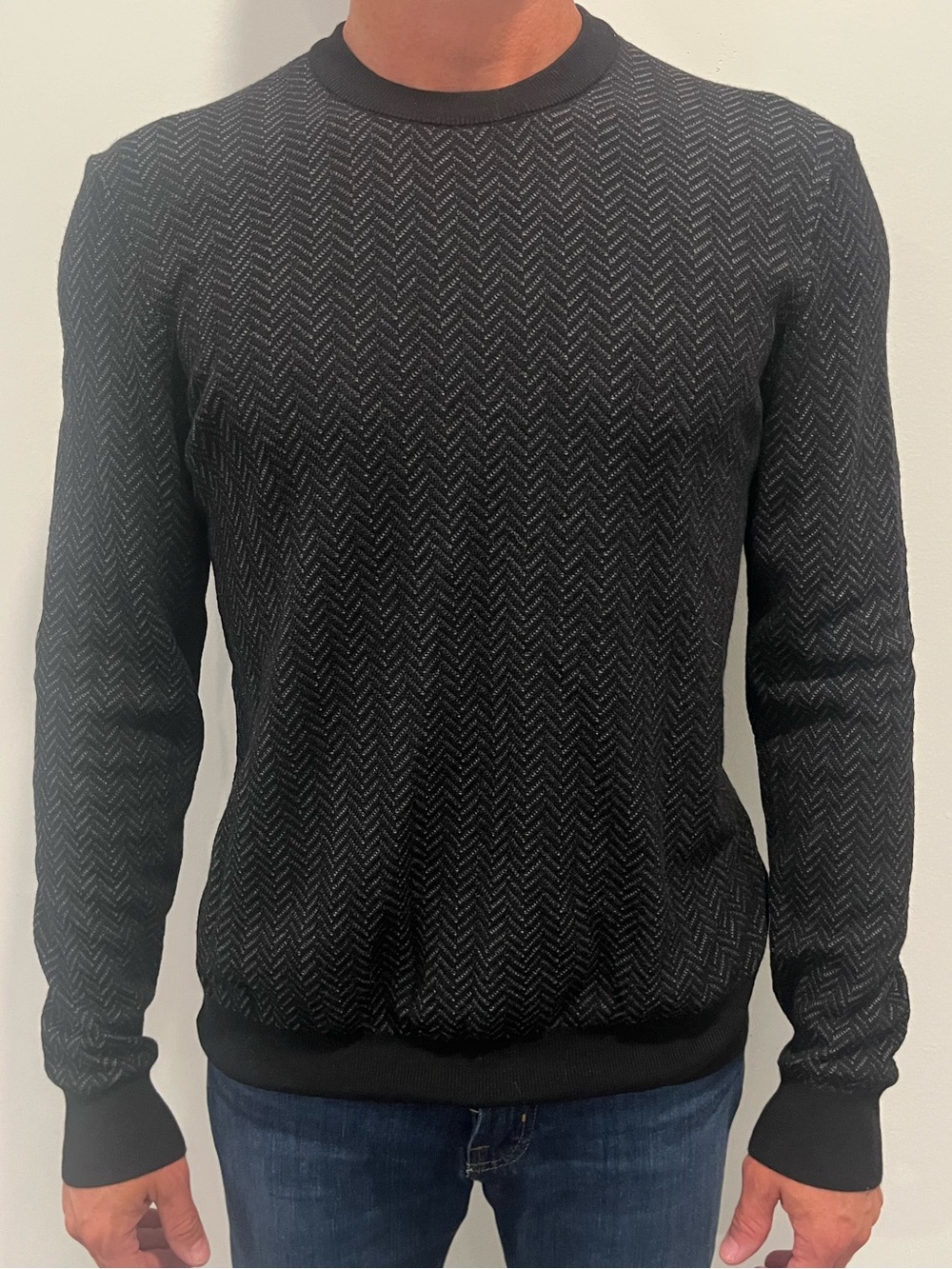 🖤 Boss | Size L | Black/Charcoal Chevron-Textured Crewneck Sweater